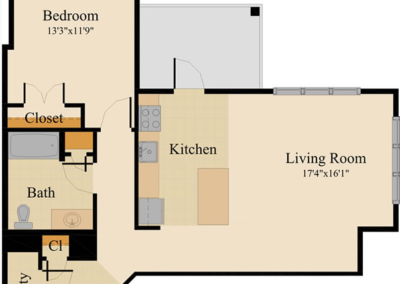 One Bedroom Corner Unit